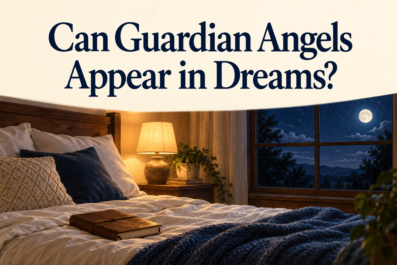 An empty bed and closed journal beside a moonlit window, beneath the article title.