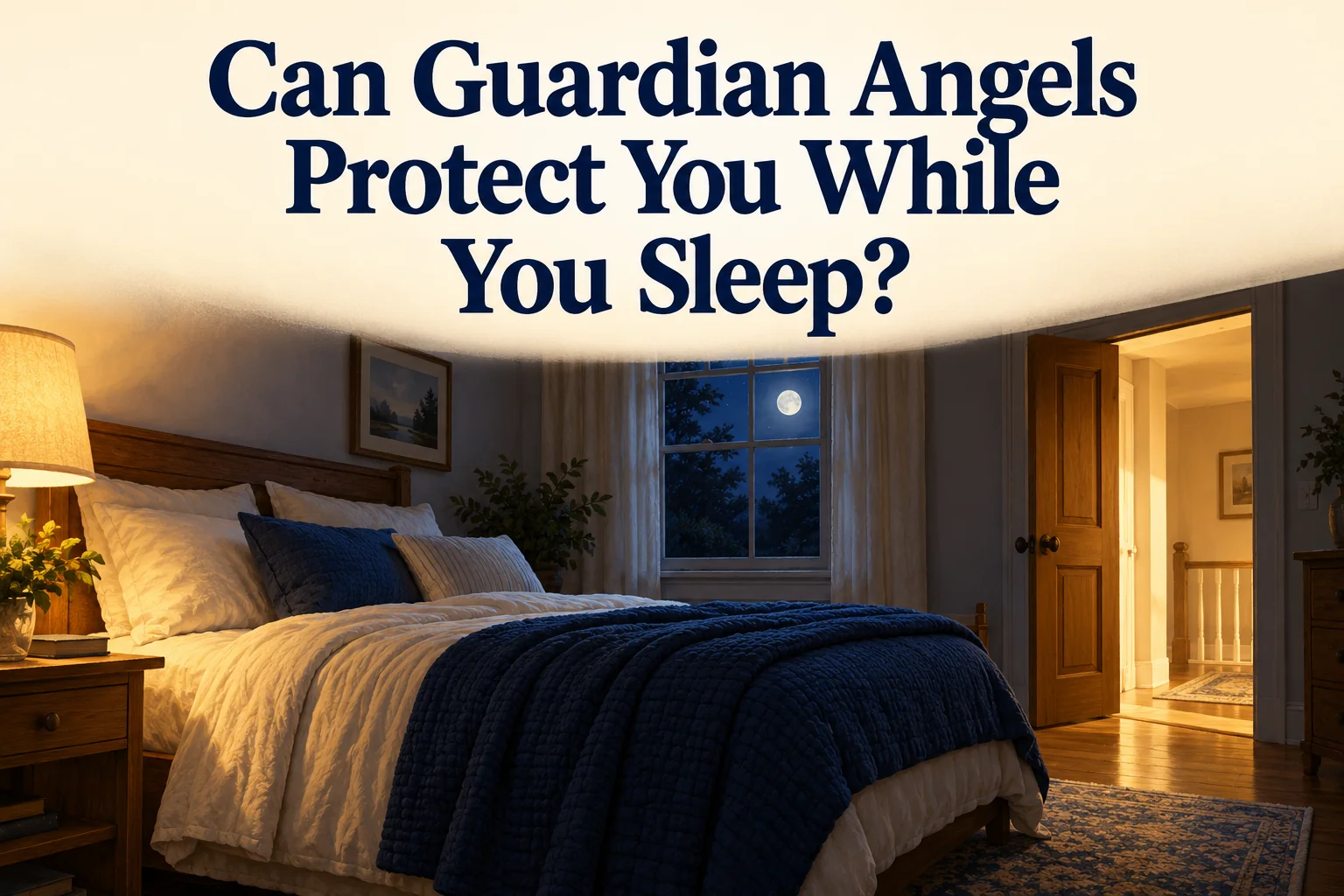 An empty bedroom with a folded navy blanket and softly lit doorway at night, beneath the article title.