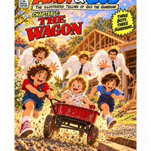 Andy & Gus Issue 7: The Wagon by Andrew Richards. Andy pulls Lewis in a red wagon as Dudley runs alongside and three guardians keep watch.